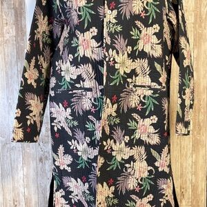 J. Peterman Quilted Mandarin Collar Coat Floral Reversible Cotton Jacket